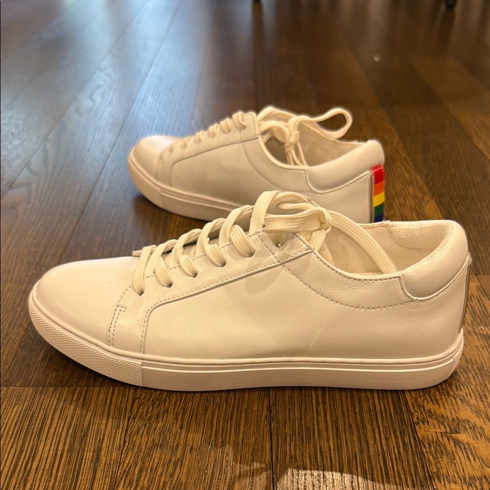 Stylish White Sneakers with Rainbow Heel